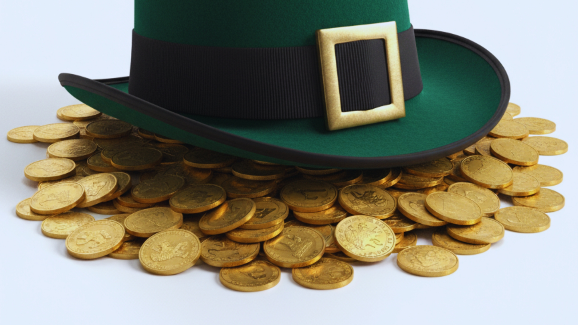 Green hat on pile of gold